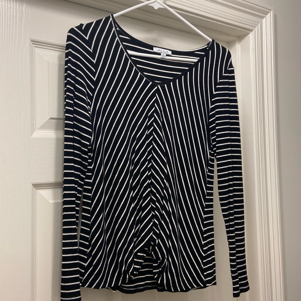 White birch brand, black and white striped, and size small dress shirt.